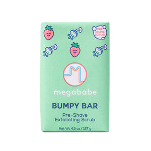 Megababe Bumpy Bar, textura exfoliante suave para un afeitado más cómodo.