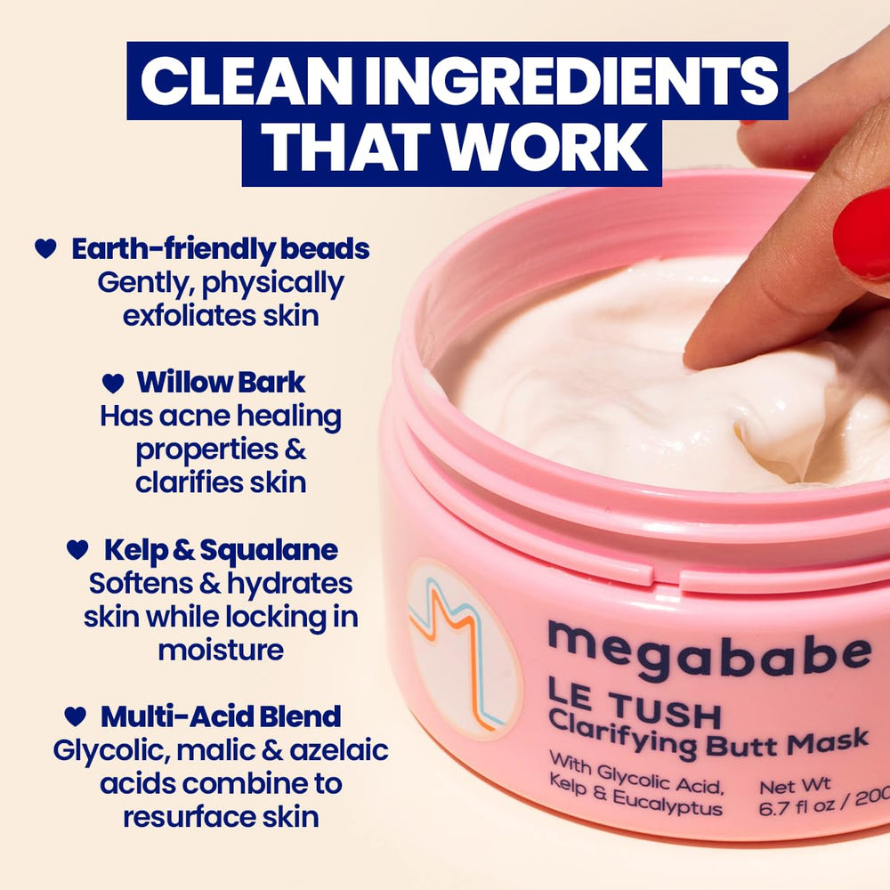 Megababe Le Tush mezcla de acidos glicolico malico azelaico para textura suave