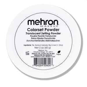 Polvo translúcido Colorset de Mehron para aplicación suave y fijación.