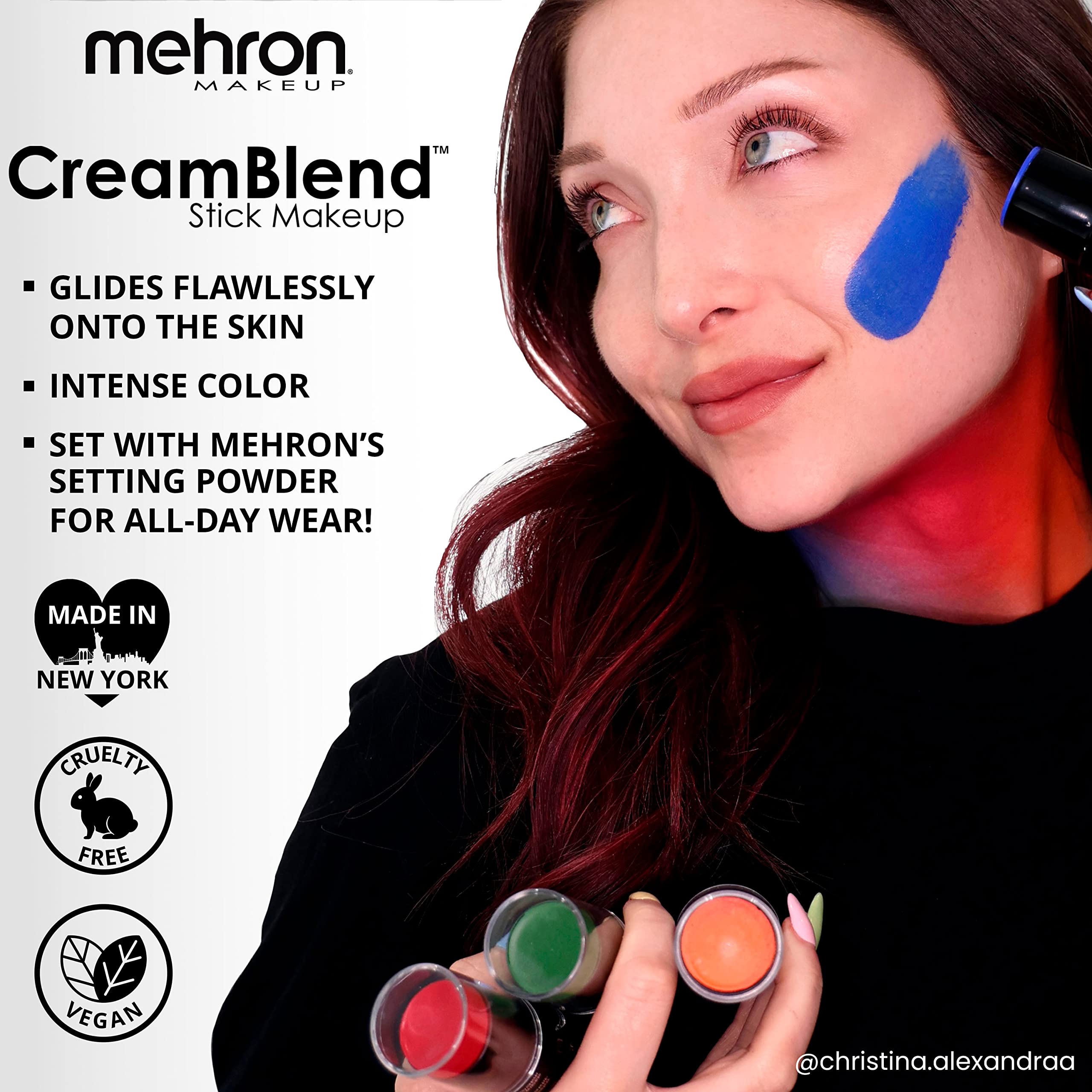 Mehron CreamBlend Stick envase elegante: transporte cómodo para retoques en set.