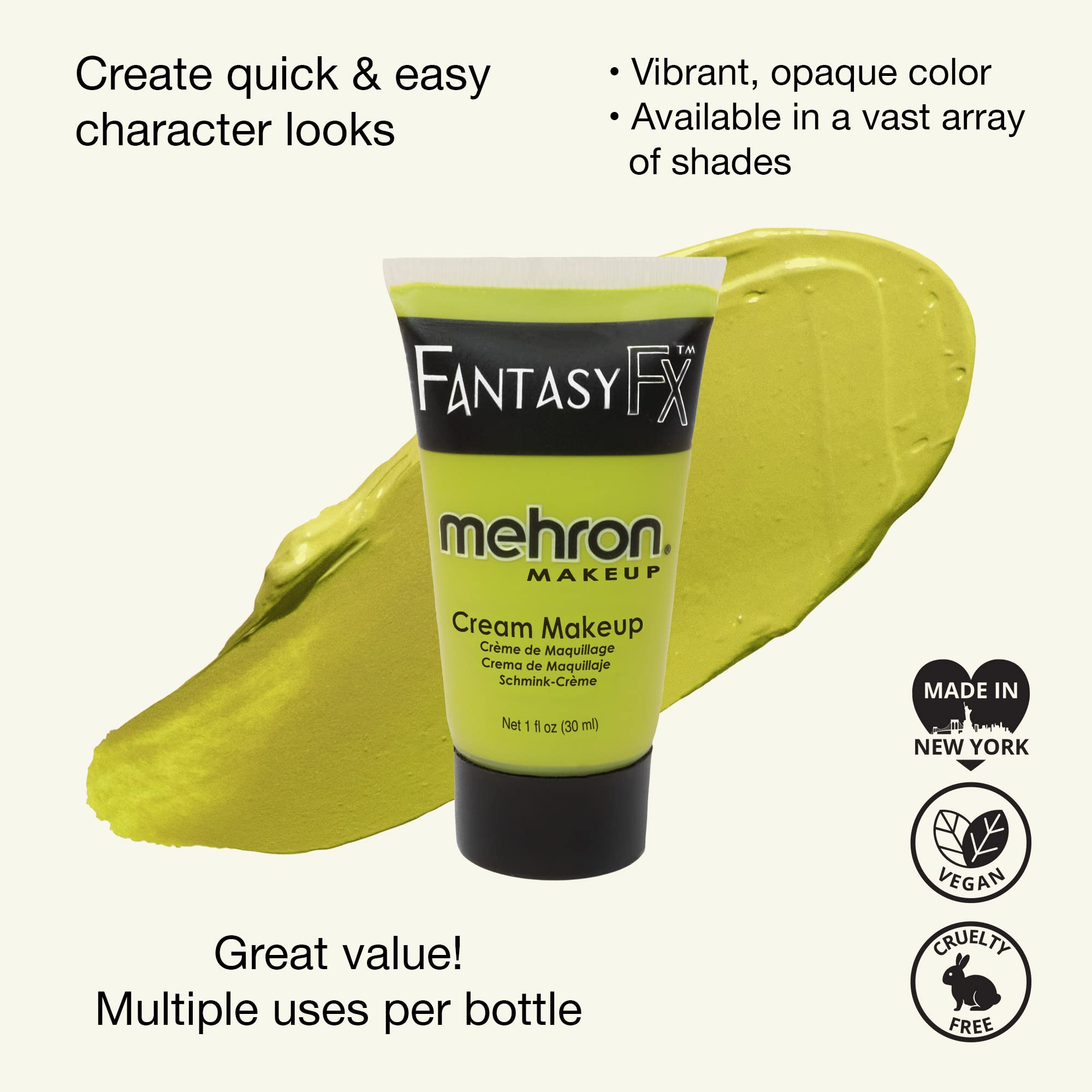 Aplicación rápida de Fantasy FX de Mehron en crema para rostro y cuerpo.