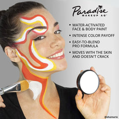 Mehron Paradise Makeup AQ Blanco: textura mate para resultados limpios y de larga duración.