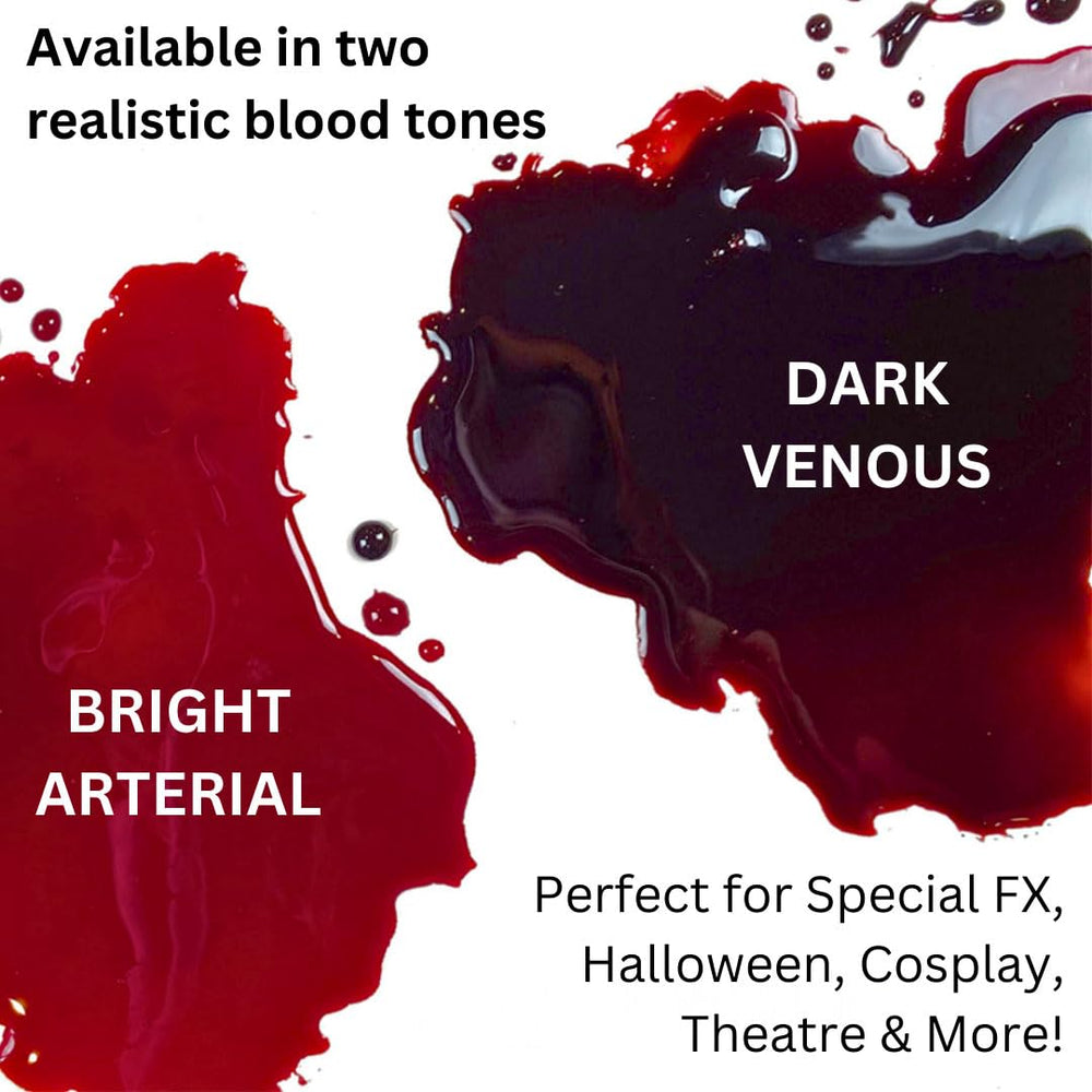 Mehron Stage Blood aplicación segura cercana al rostro para cosplay y teatro.