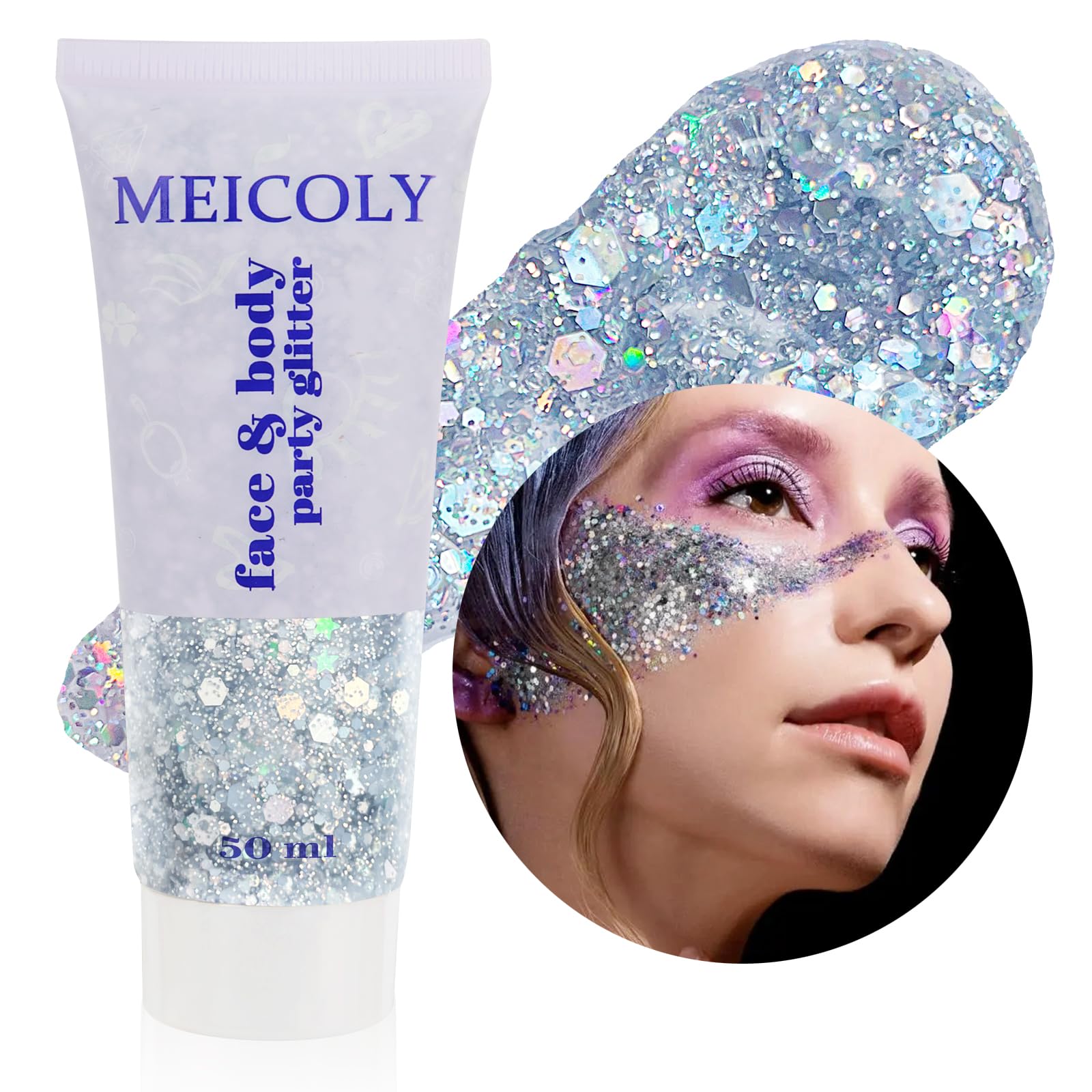 MEICOLY brillo corporal plata gel, realce deslumbrante para festivales