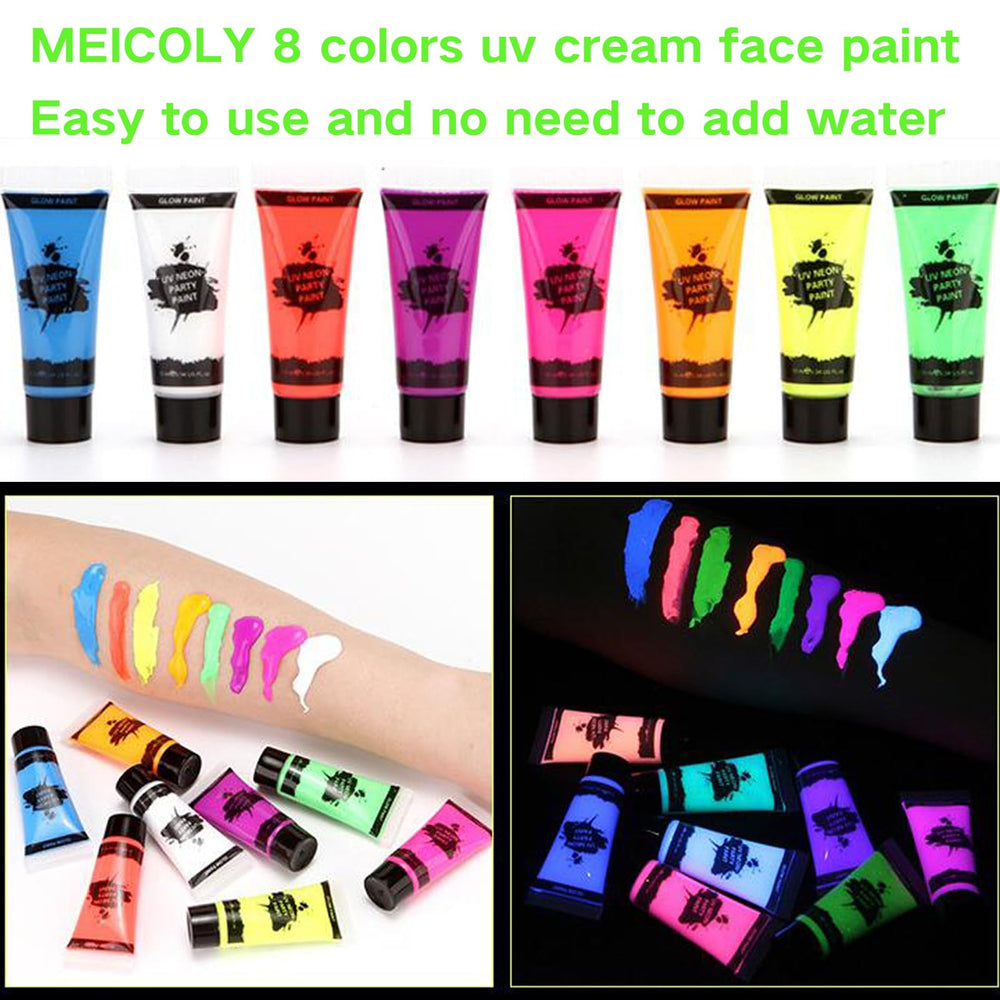 MEICOLY Glow morado neón para delinear ojos, brillo UV suave.