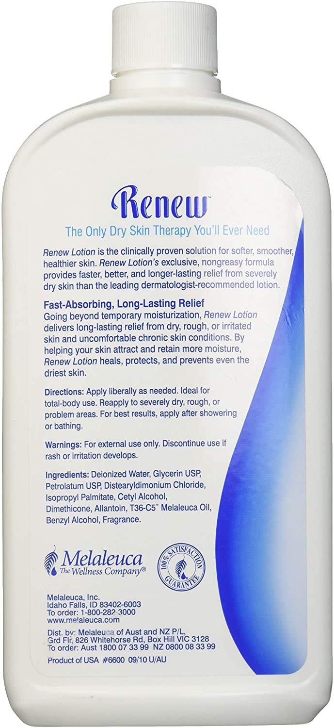 Melaleuca Renew etiqueta clara resalta ingredientes naturales para cuidado diario