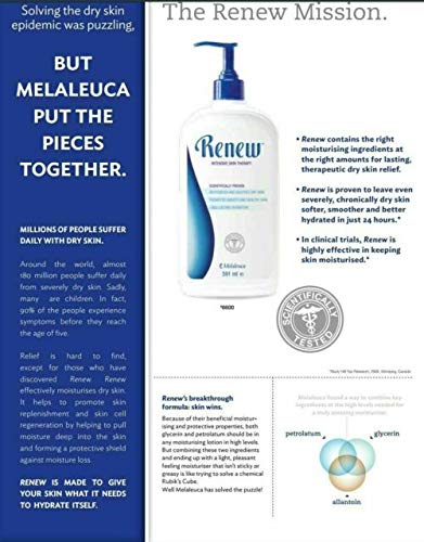 Melaleuca Renew textura cremosa en la palma sugiere absorción rápida