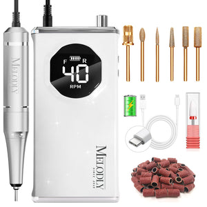 Melodly lima eléctrica profesional con velocidad de 40000 rpm para uñas precisas.
