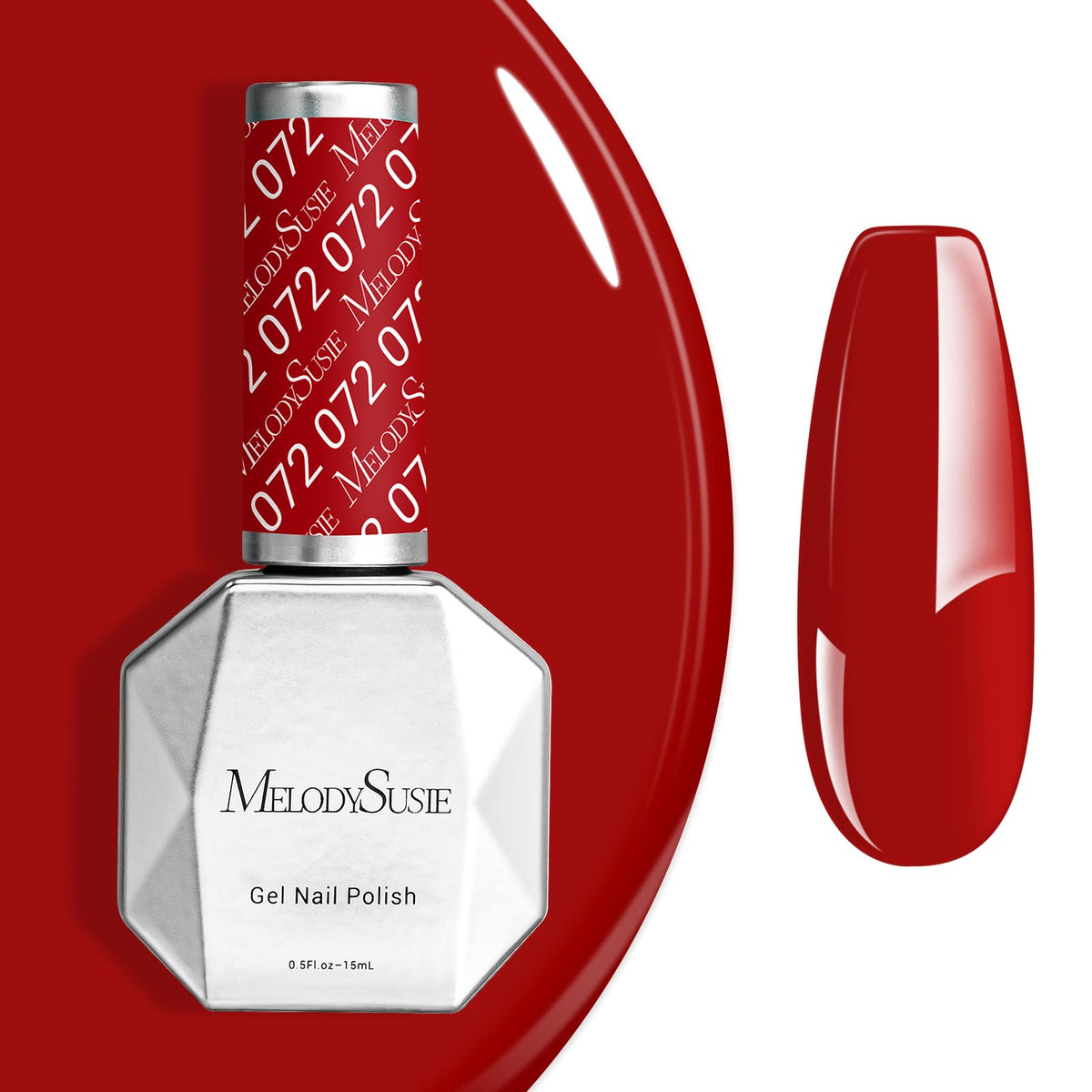 Esmalte gel MelodySusie Cherry Red en botella, acabado brillante.