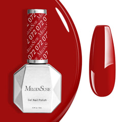 Esmalte gel MelodySusie Cherry Red en botella, acabado brillante.