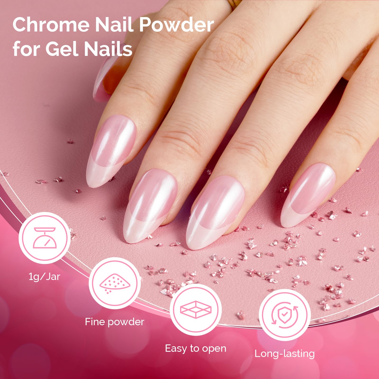 MelodySusie polvo cromo blanco con brillo intenso para uñas.