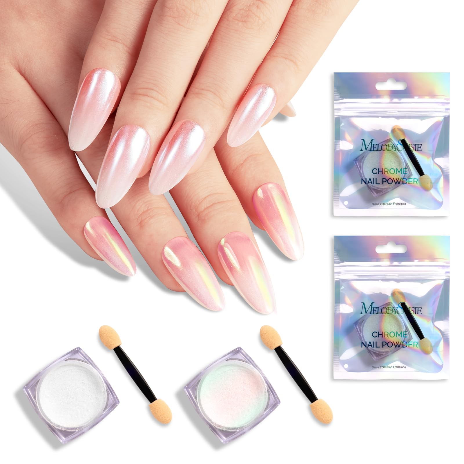 MelodySusie polvos espejo perla, brillo intenso para uñas con gel.