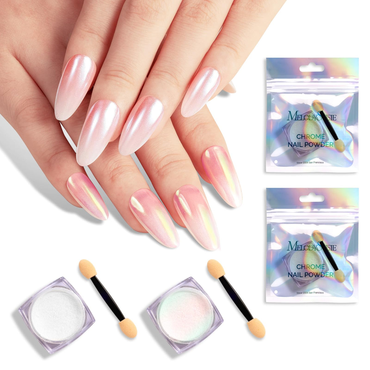 MelodySusie polvos espejo perla, brillo intenso para uñas con gel.