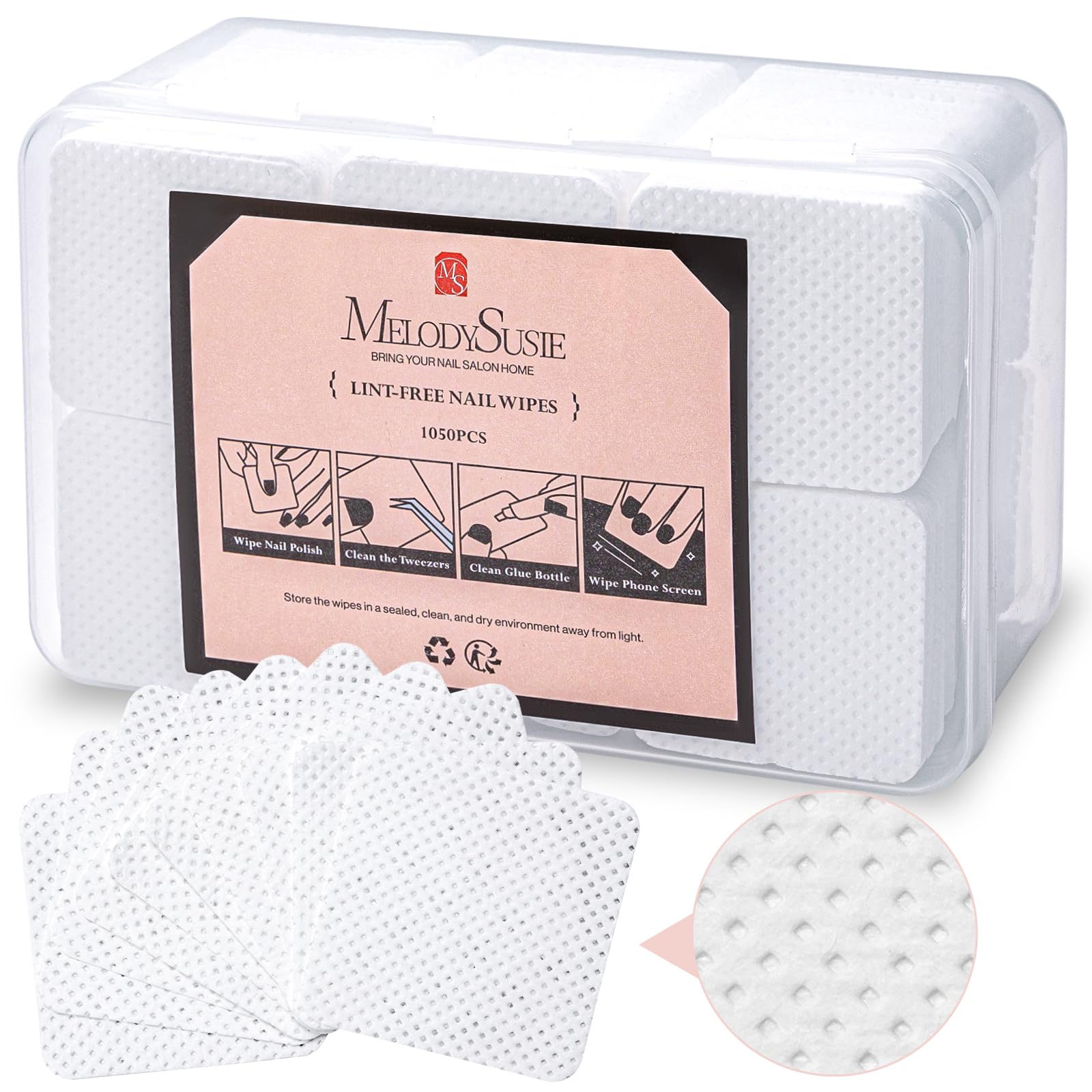 MelodySusie toallitas sin pelusa para uñas, paquete 1050 piezas, acabado limpio
