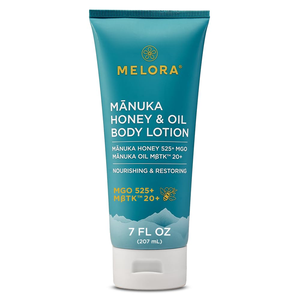 MELORA crema corporal con miel de Manuka, bote de 7 onzas para hidratación diaria.