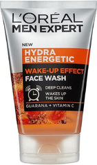 MEN EXPERT Wake-up Effect Face Wash: bote visible, limpia poros y activa la piel