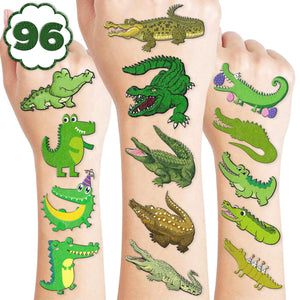 MeoIsDaBest 96 tatuajes cocodrilo pre-cortados, paquete completo para fiestas y recuerdos.