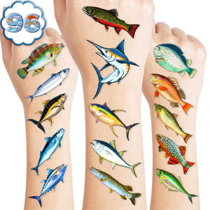 MeoIsDaBest tatuajes temporales pesca, 96 piezas, ideales para fiestas y premios.