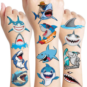 MeoIsDaBest tatuajes precortados de tiburón para decorar fiestas oceánicas.