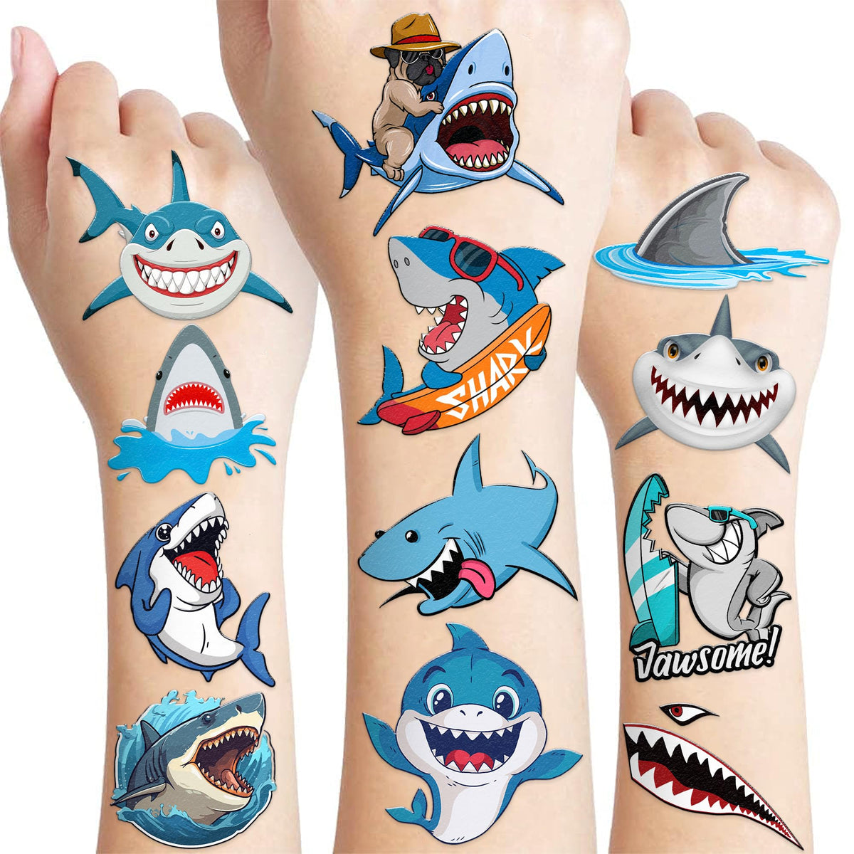 MeoIsDaBest tatuajes precortados de tiburón para decorar fiestas oceánicas.