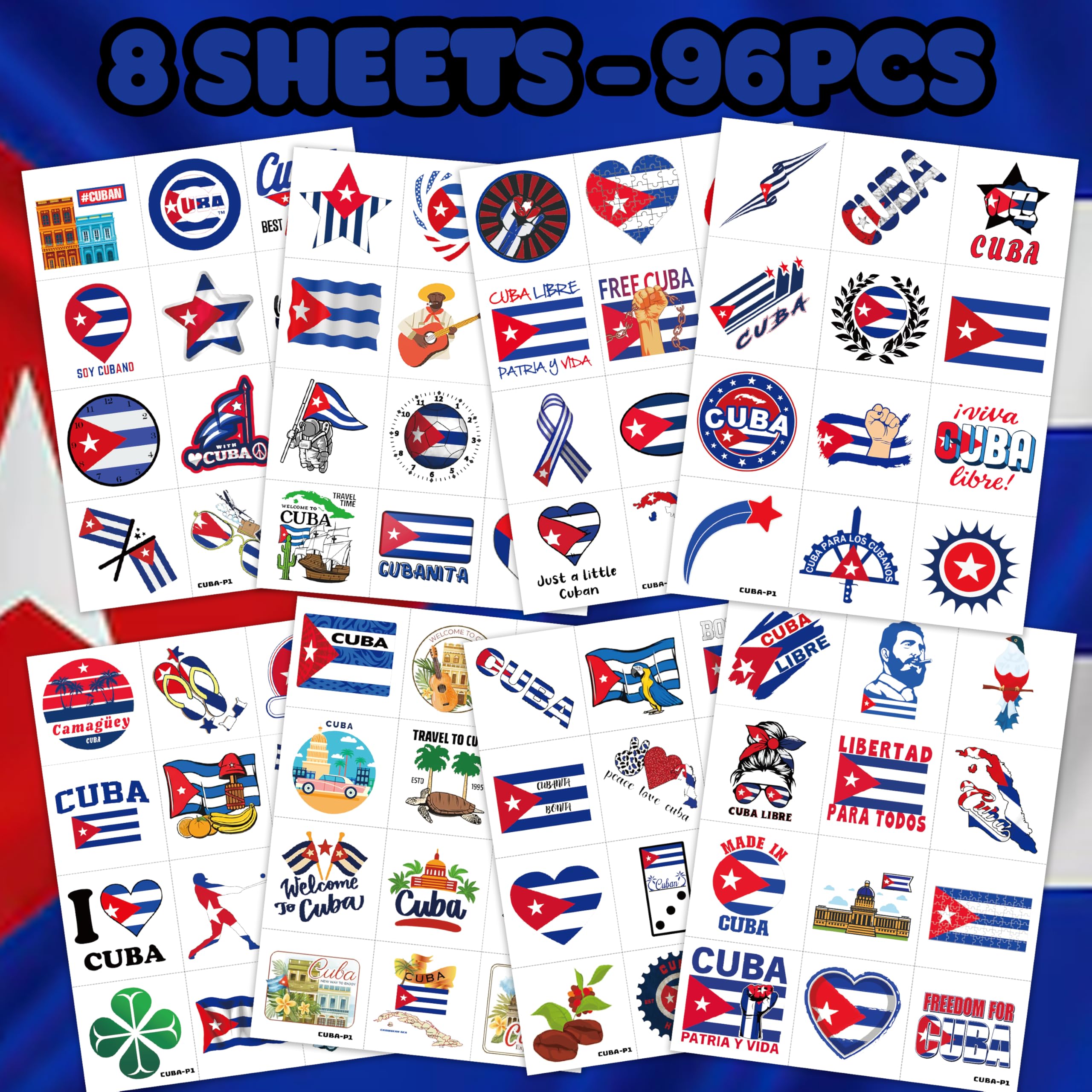 MeoIsDaBest tatuajes bandera cubana, hoja 3, ideal para decorar botellas, cuadernos y portátiles.