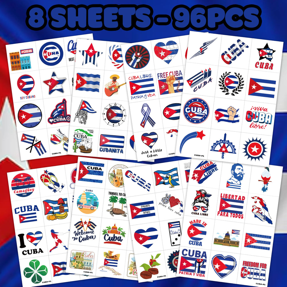 MeoIsDaBest tatuajes bandera cubana, hoja 3, ideal para decorar botellas, cuadernos y portátiles.
