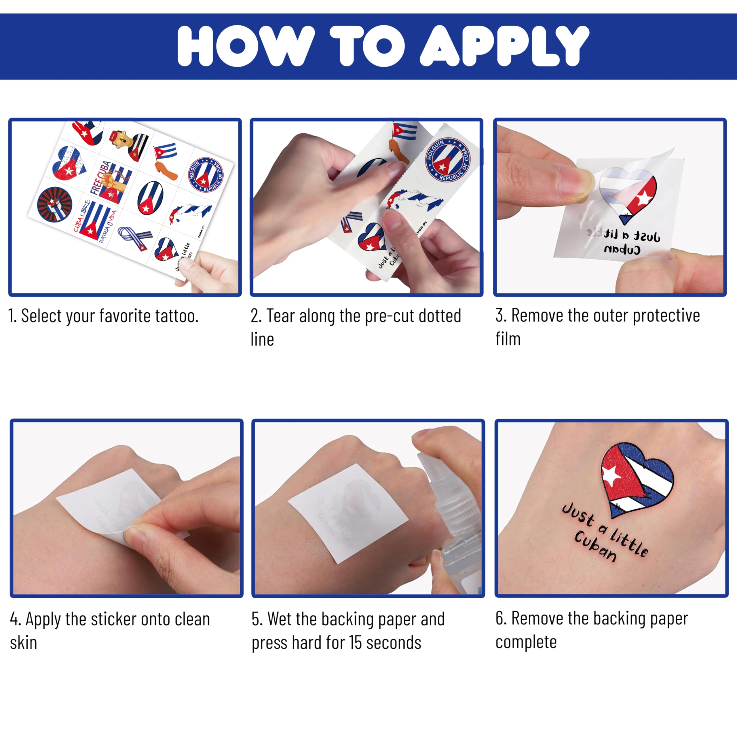 MeoIsDaBest tatuajes bandera cubana, hoja 6, fáciles de aplicar y remover con cuidado.