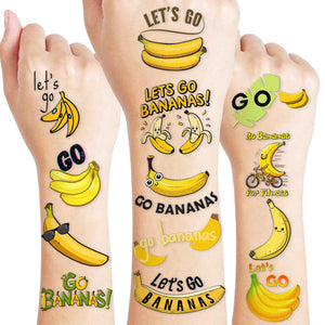Tatuajes temporales banana MeoIsDaBest, 8 láminas, ideal para decoración de fiestas