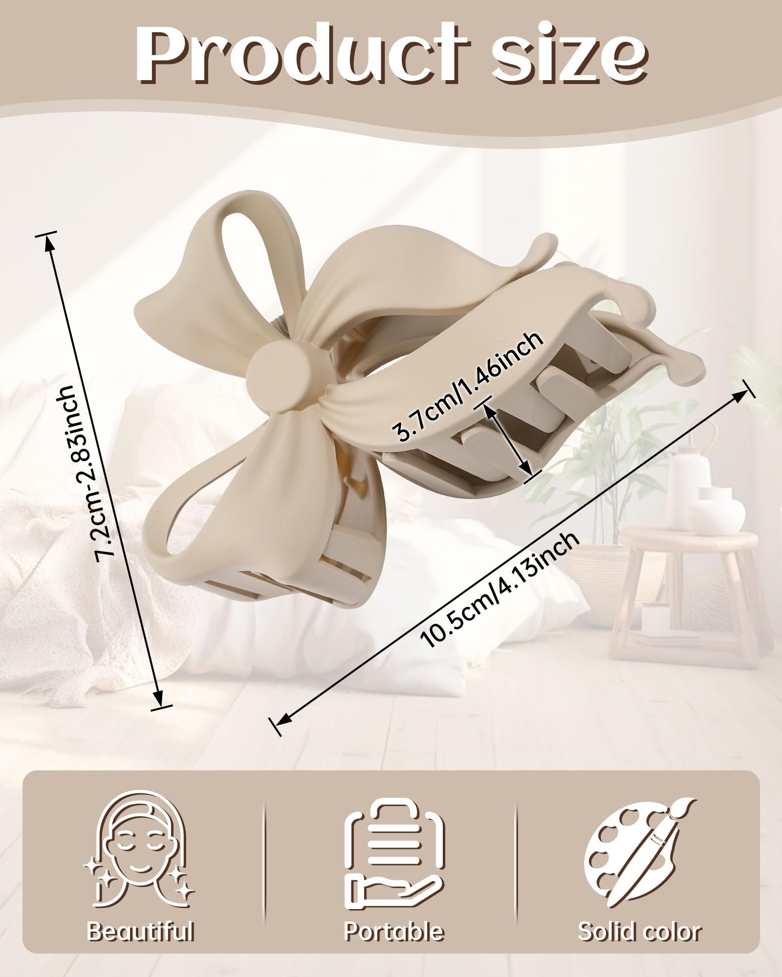 Mesovor clip bow grande mate gris, estilo versátil para cabello fino o grueso.