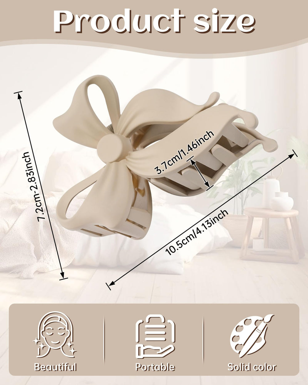Mesovor clip bow grande mate gris, estilo versátil para cabello fino o grueso.