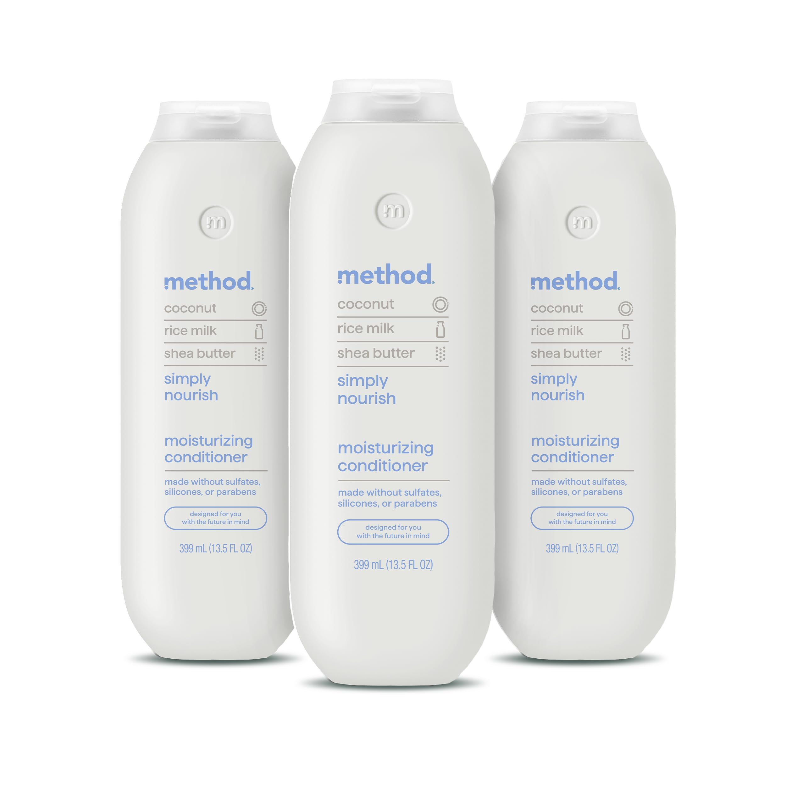 Acondicionador Method Nutricion sencilla, botella visible, hidrata cabello seco desde la primera aplicación