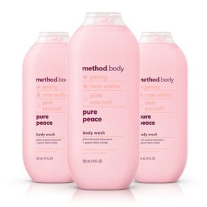 Method Pure Peace body wash bottle front showing calming fragrance and eco-friendly packaging
