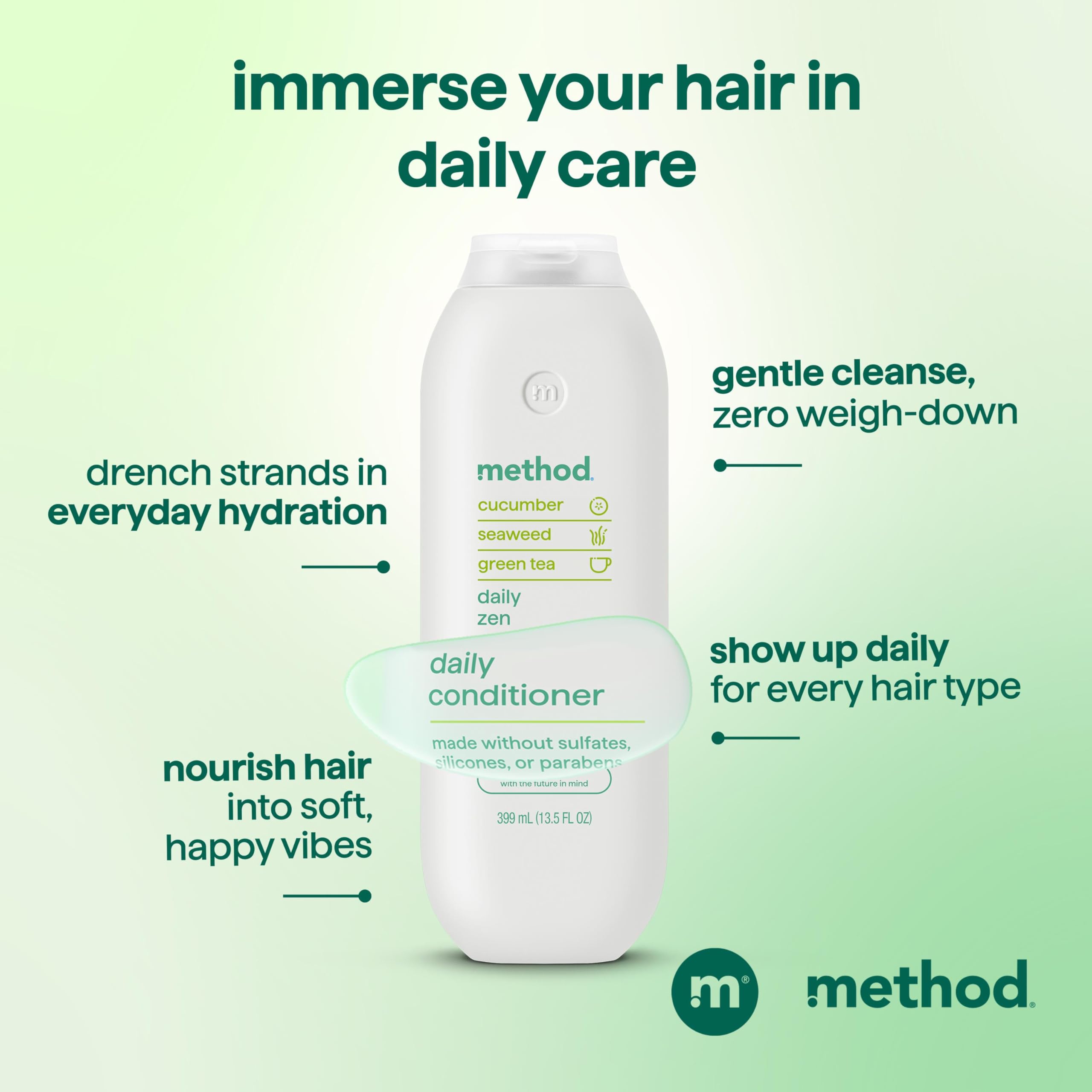 Acondicionador Method Diario Zen, cabello teñido recibiendo cuidado suave