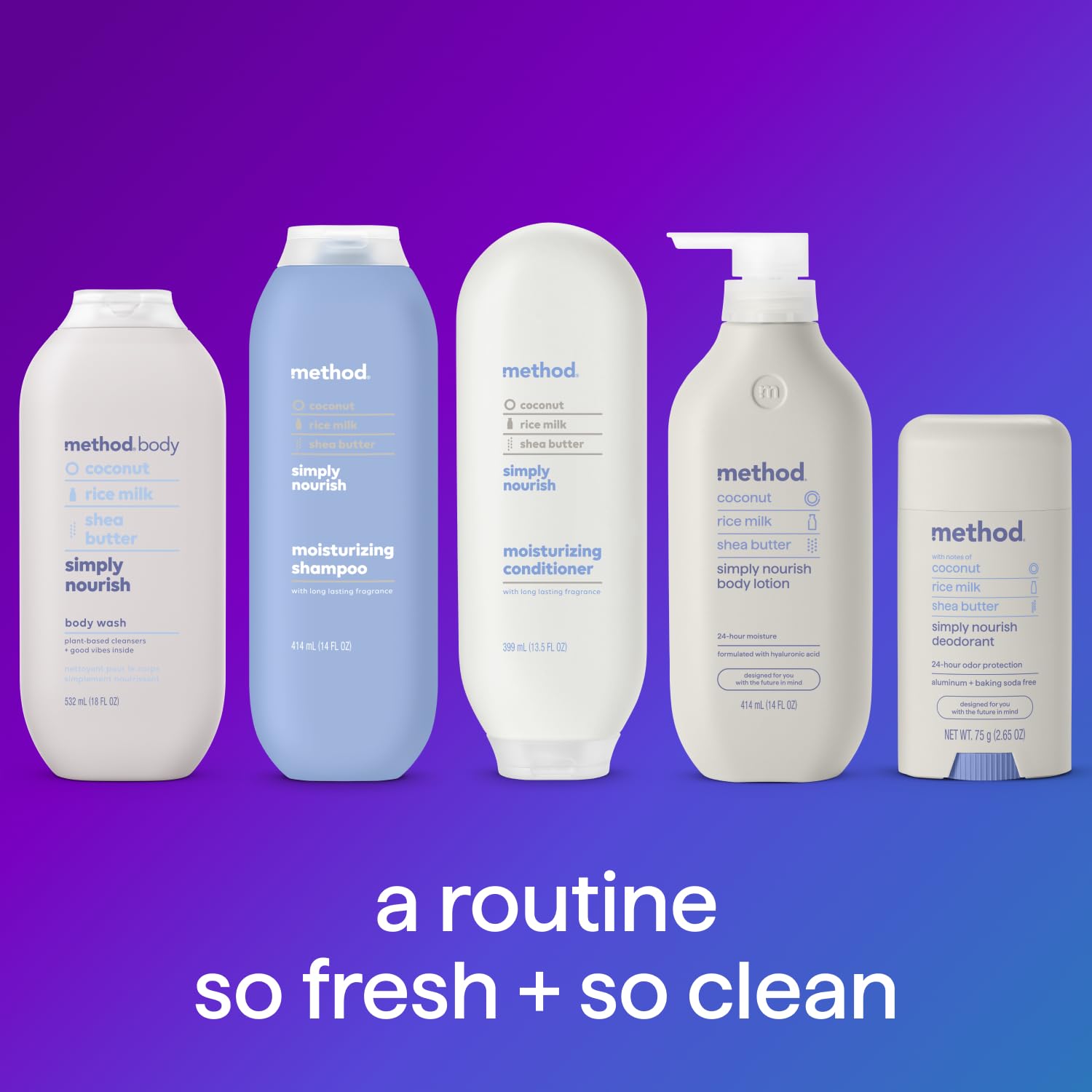 Fragancia coco suave de Method para momentos de cuidado.