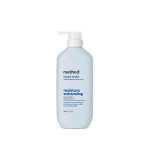 Method Body Wash Tonico botella con notas de ámbar, madera y lavanda.