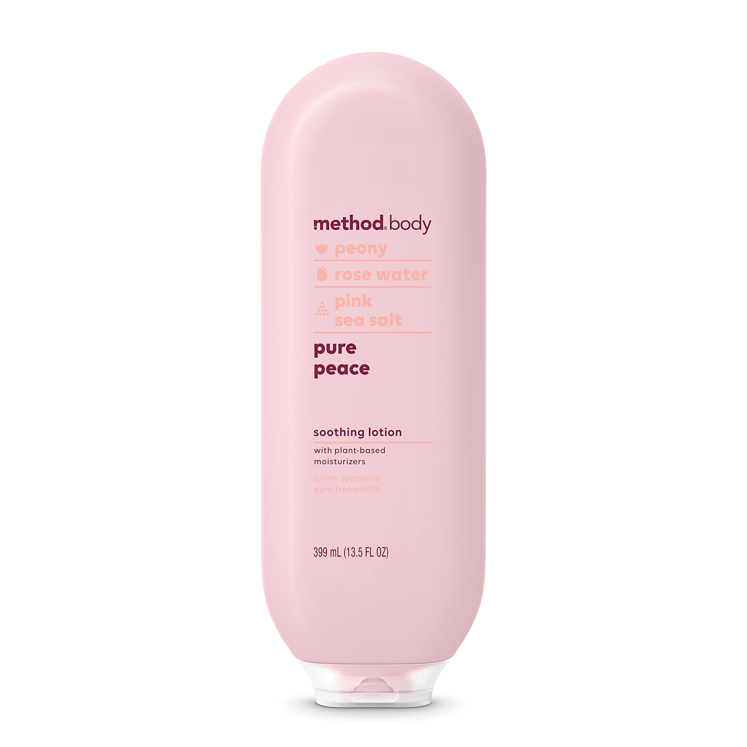Method Daily Lotion Pure Peace, botella de 13.5 onzas para hidratación diaria suave.