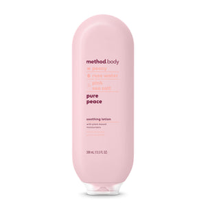 Method Daily Lotion Pure Peace, botella de 13.5 onzas para hidratación diaria suave.