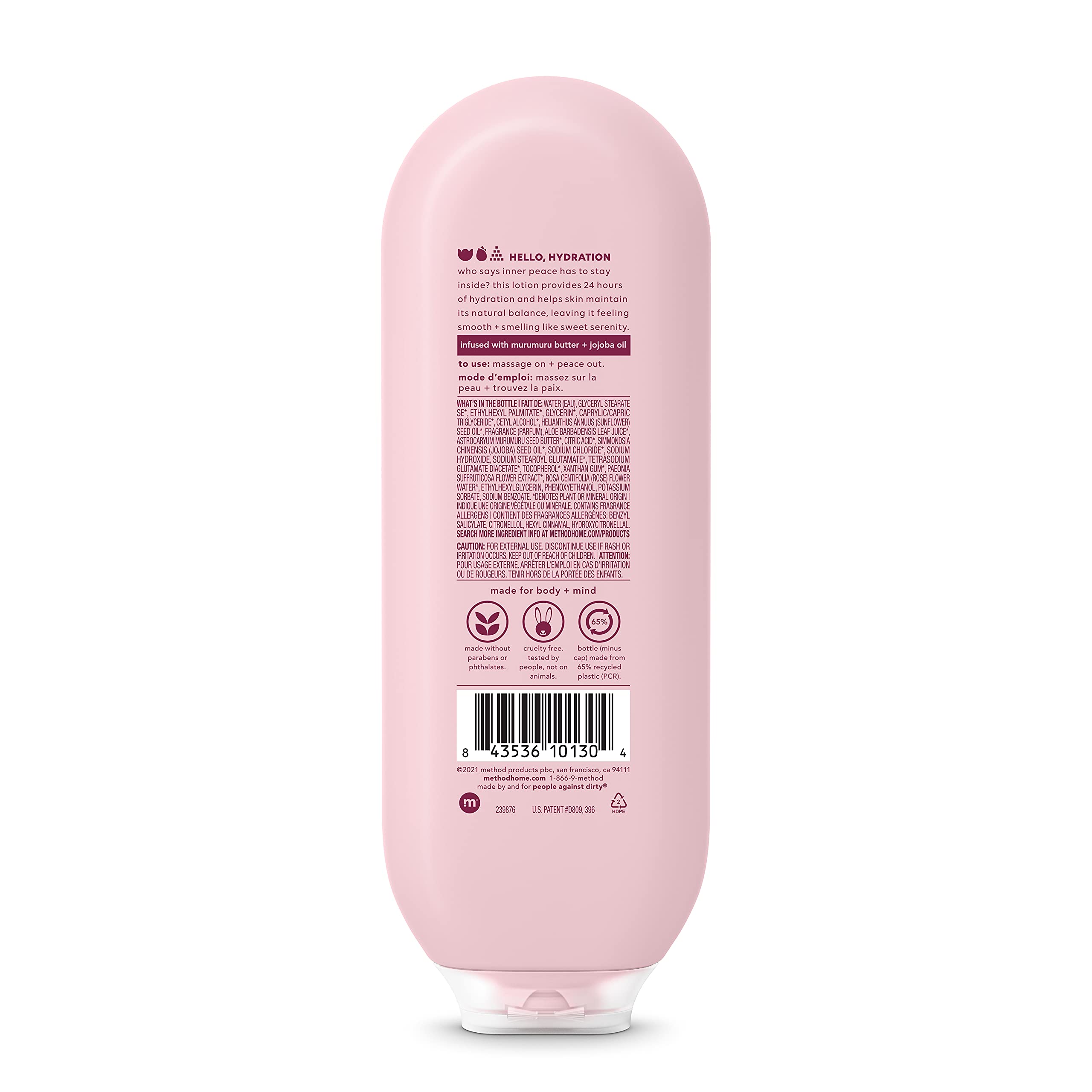 Textura cremosa de Method Daily Lotion Pure Peace para absorción rápida.