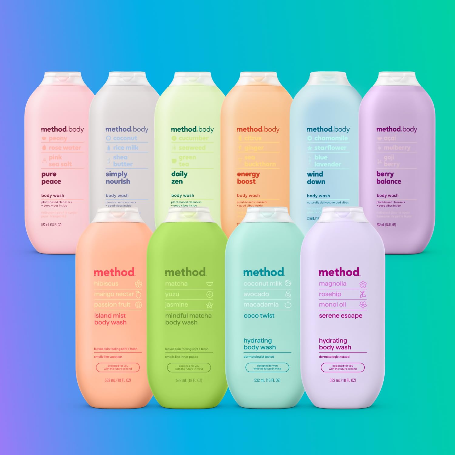 Persona disfrutando una ducha revitalizante con Method Energía impulso.