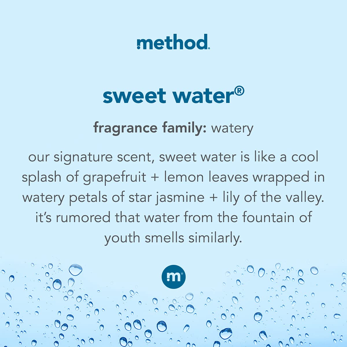 Method Gel Manos Sweet Water, etiqueta sin parabenos ni ftalatos.
