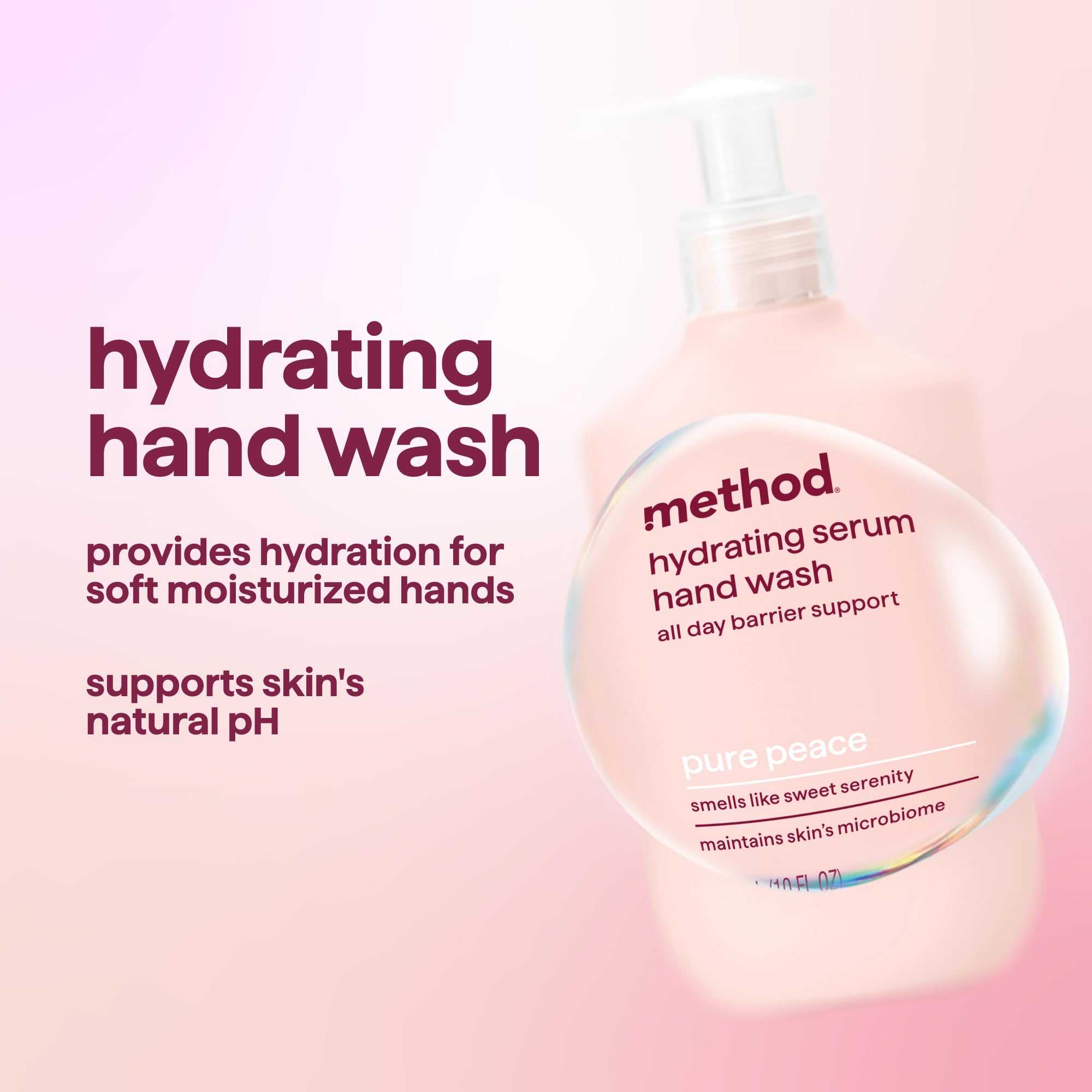 Method Jabón de Manos, notas de rosas y peonías, aroma agradable para relajación.