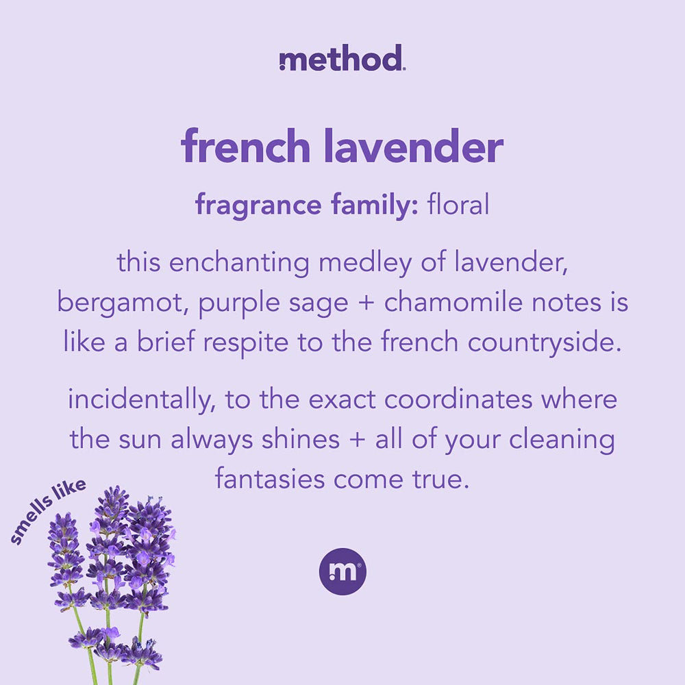 Method lavanda francesa: envase sin bomba para reciclaje y uso sostenible.