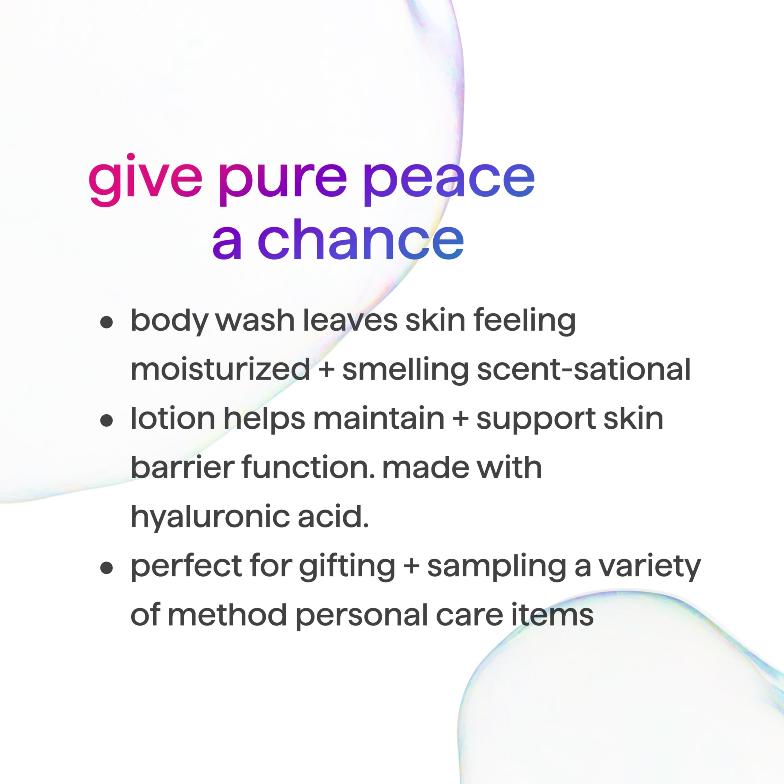 Frasco de loción Method Pure Peace, piel hidratada y aroma sereno