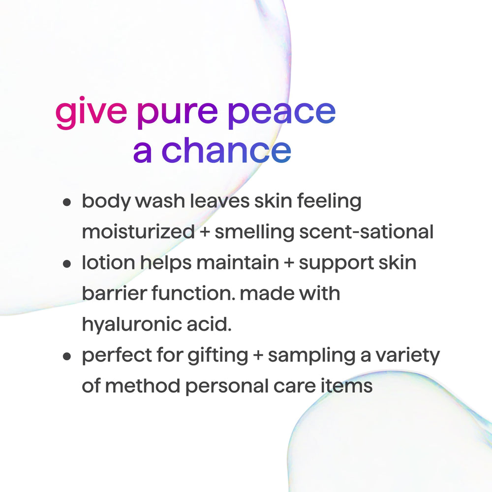 Frasco de loción Method Pure Peace, piel hidratada y aroma sereno