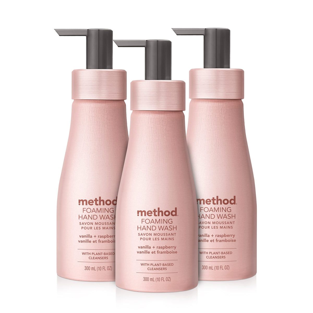 Método Premium Lavado de Manos Espumoso Vanilla Raspberry en botella de aluminio rosa, experiencia suave
