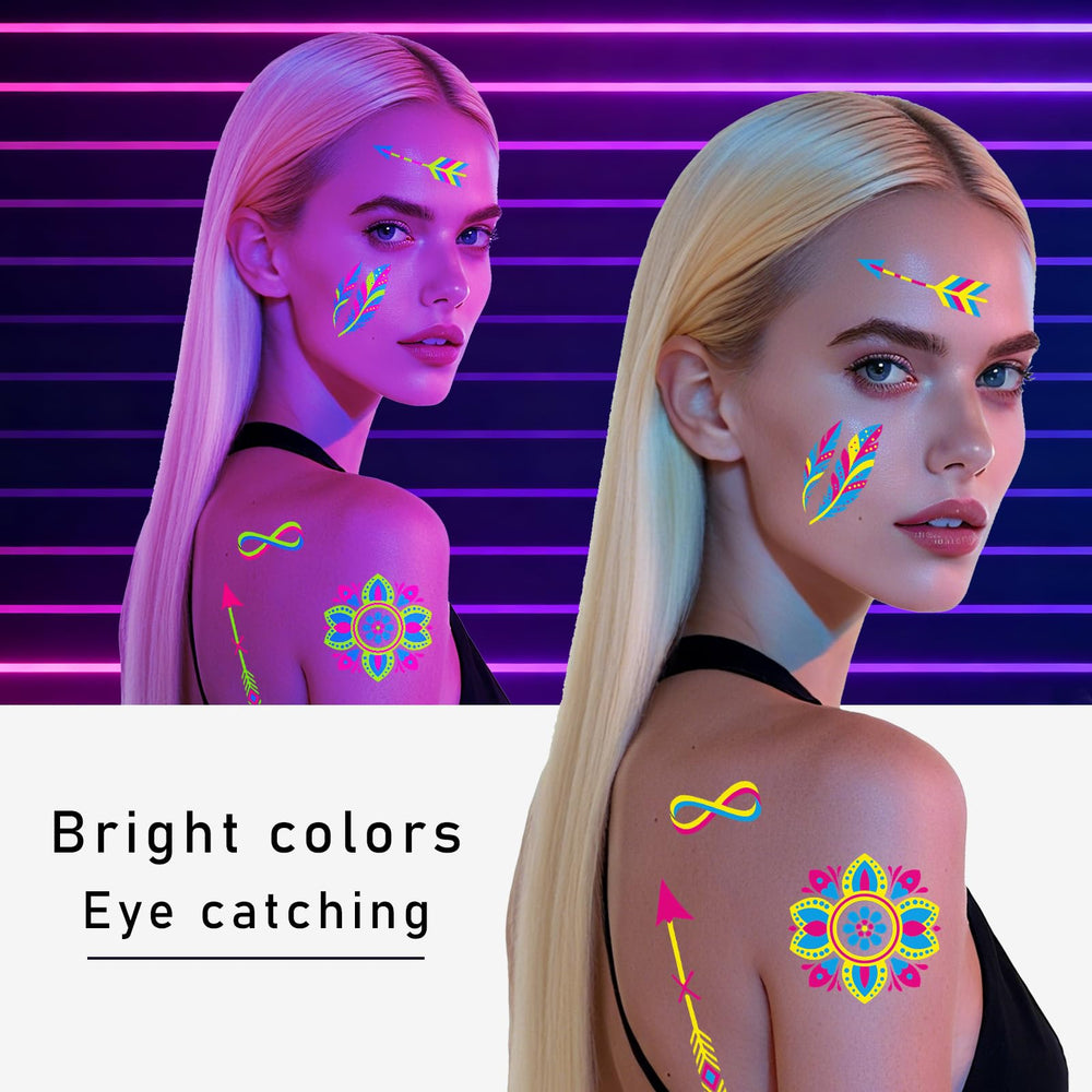 Metuu tatuajes en brazo y cuello para un estilo artístico temporal.