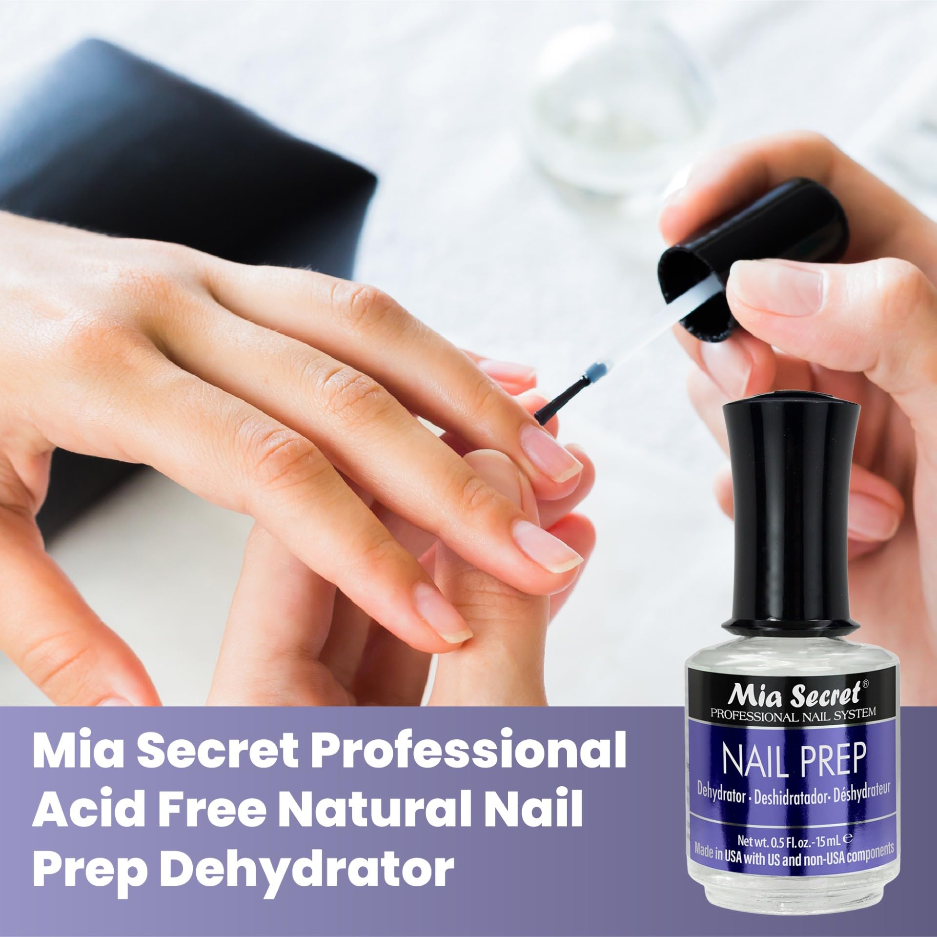 Base natural de Mia Secret sin ácido para uñas con adherencia estable.