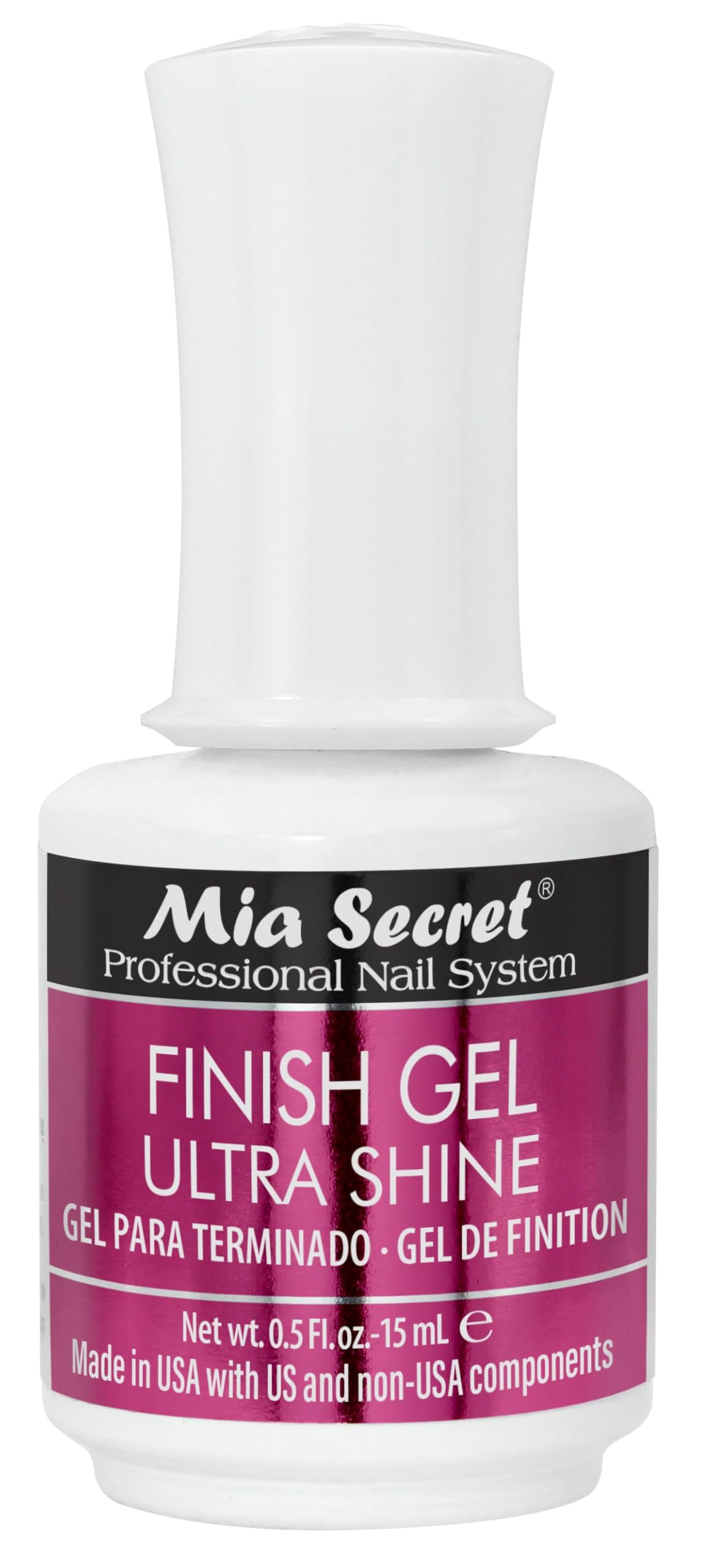 Mia Secret UV Finish Gel: botella clara para un acabado de alto brillo en uñas artificiales.