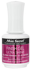 Mia Secret UV Finish Gel: botella clara para un acabado de alto brillo en uñas artificiales.