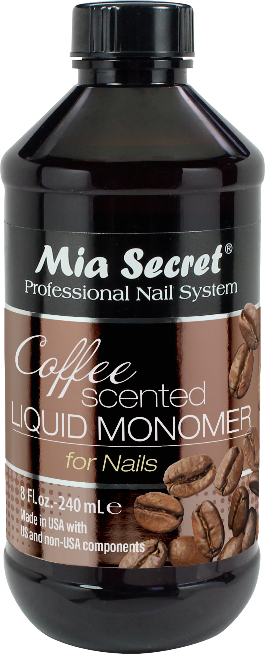 Mia Secret Coffee Scented Liquid Monomer en botella para uñas acrílicas.